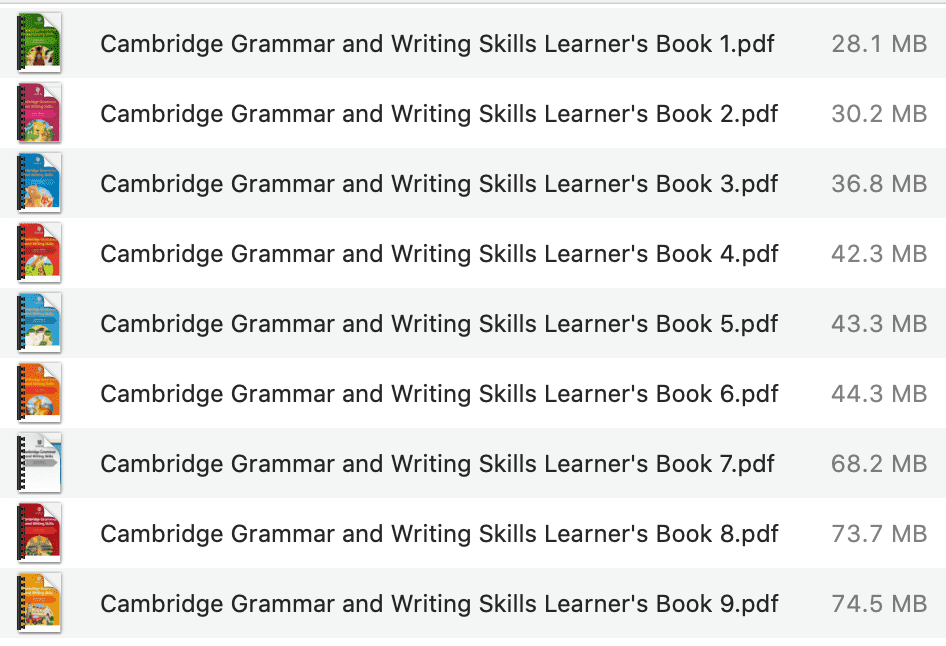 Cambridge Grammar and Writing Skills list