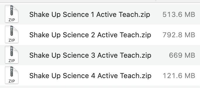 Shake Up Science Active Teach list