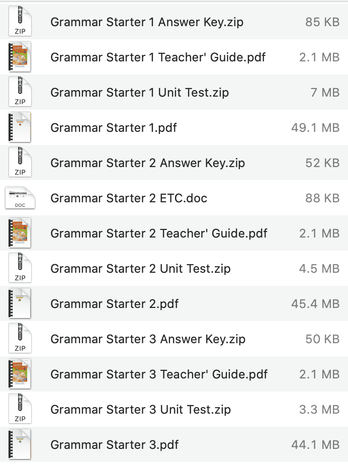 Grammar Starter list