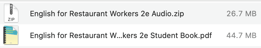 English for Restaurant Workers list