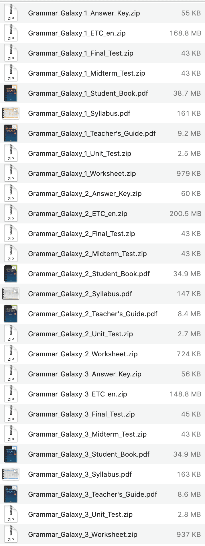 Grammar Galaxy list