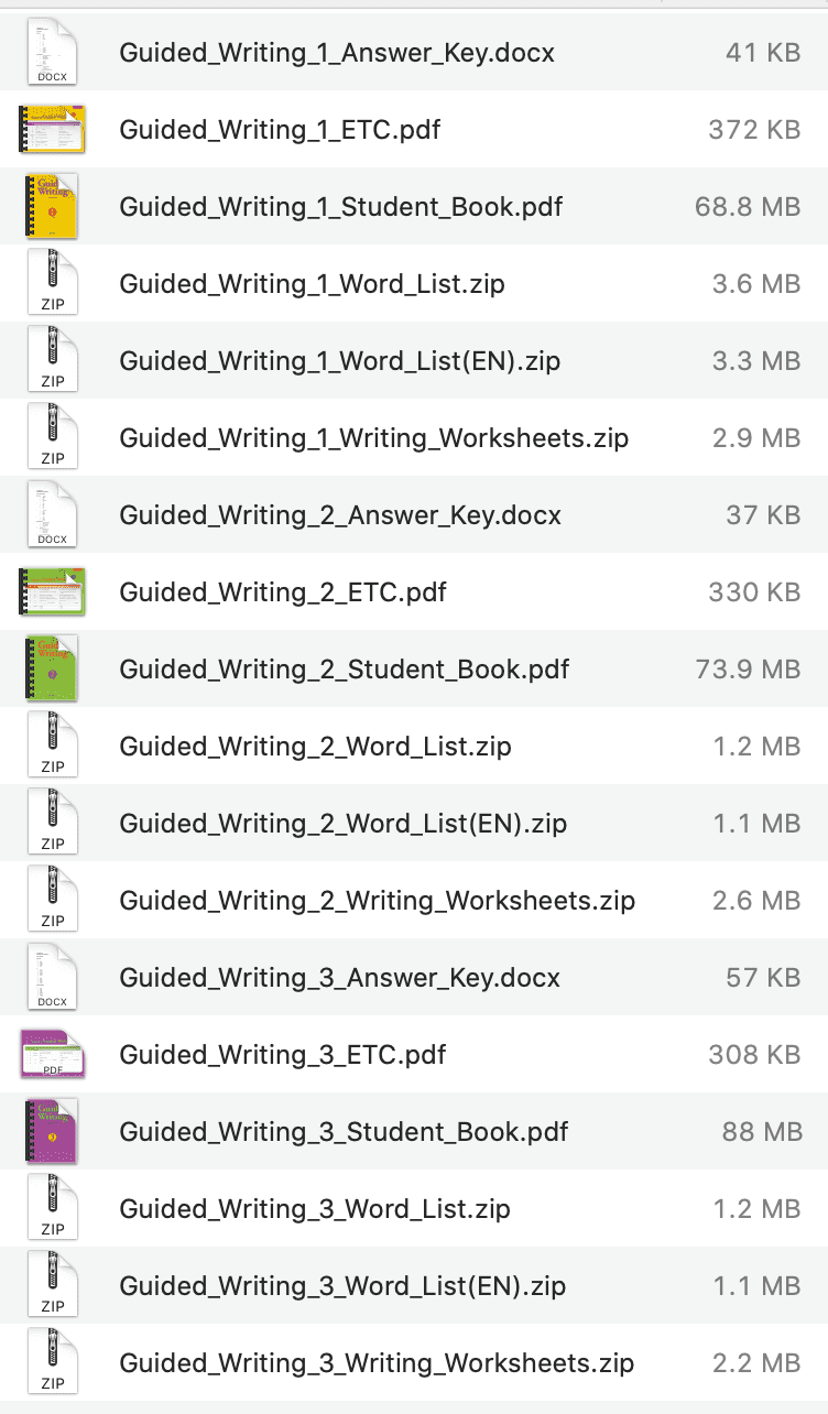 Guided Writing list