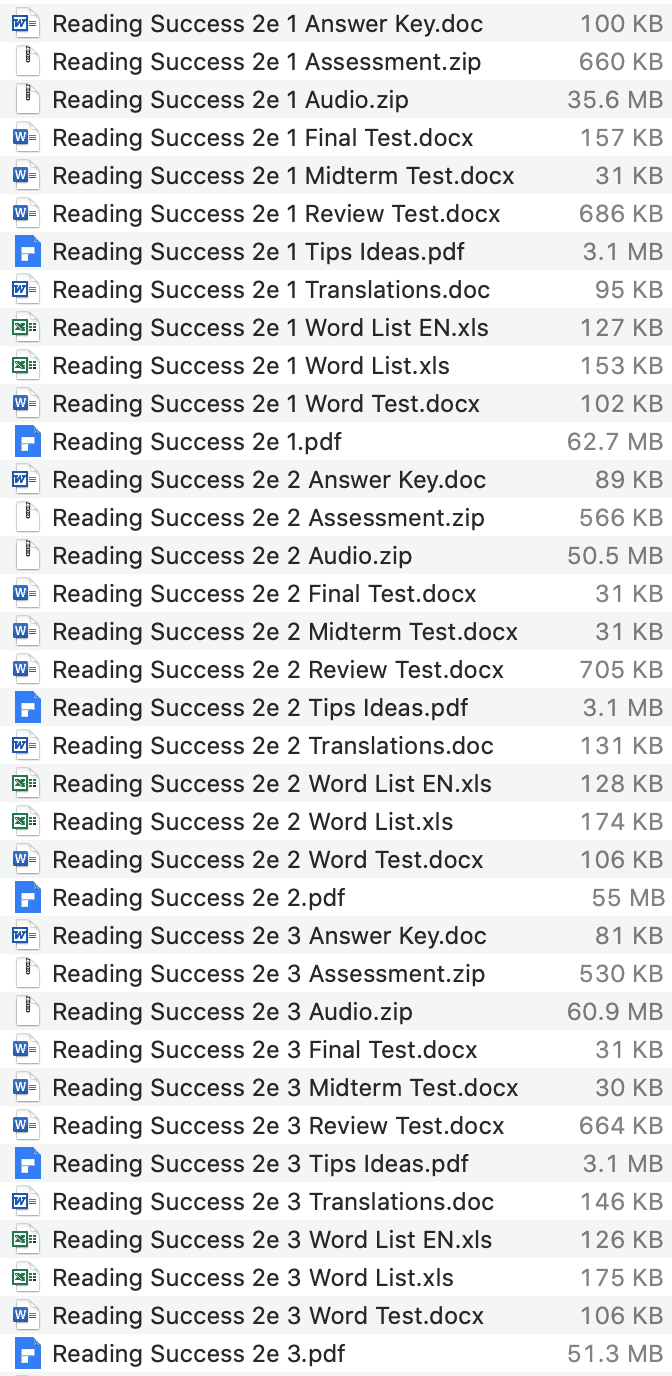 Reading Success 2e list 1