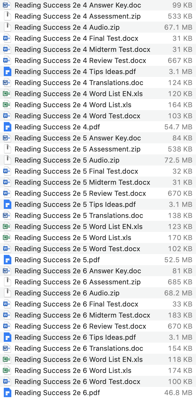 Reading Success 2e list 2