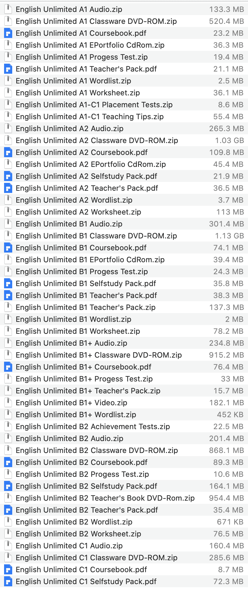 English Unlimited list