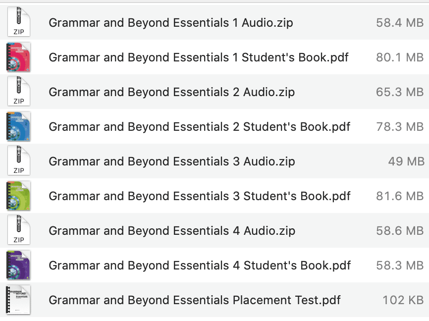 Grammar and Beyond Essentials list