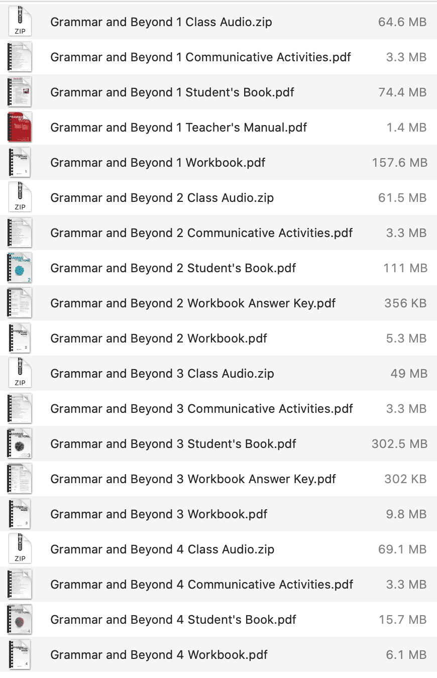Grammar and Beyond list