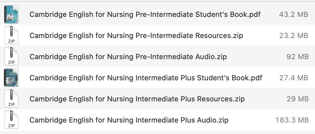 Cambridge English for Nursing list