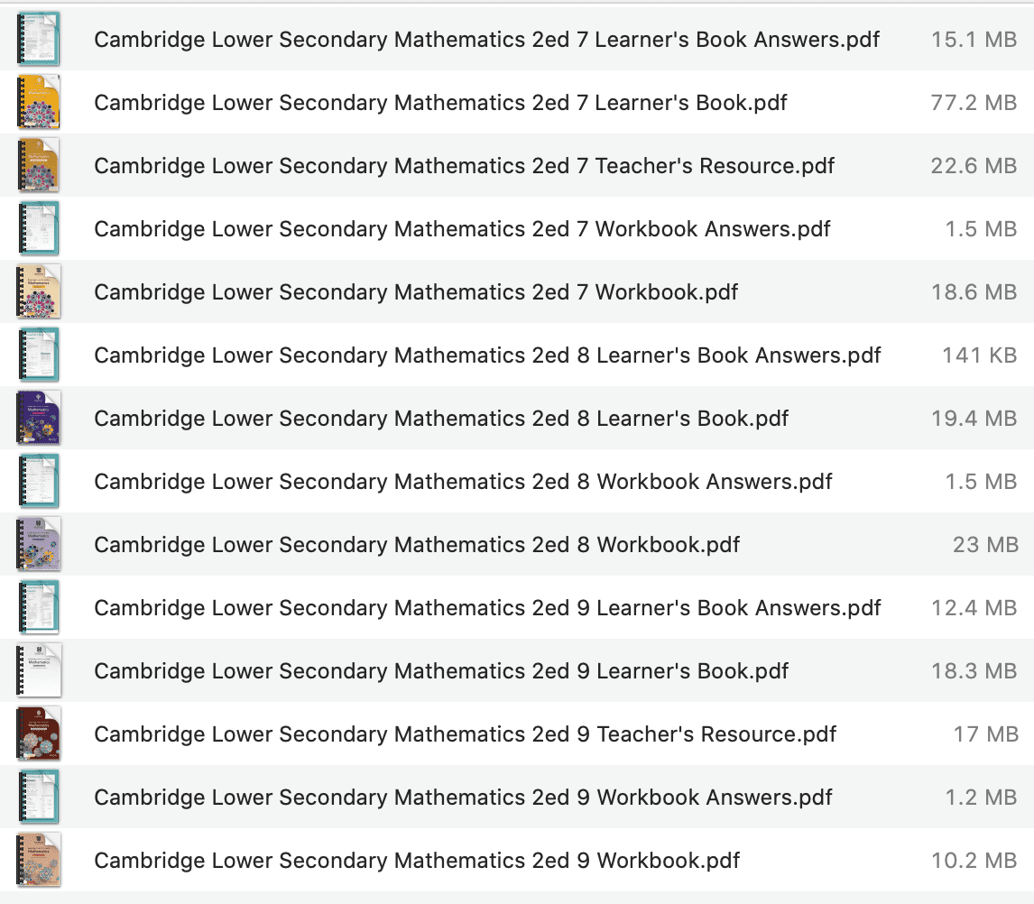 Cambridge Lower Secondary Mathematics list