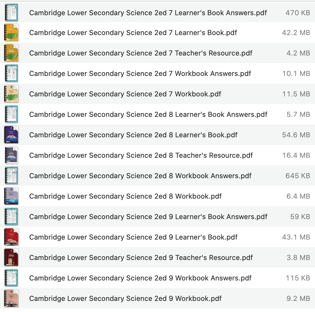 Cambridge Lower Secondary Science 2ed list