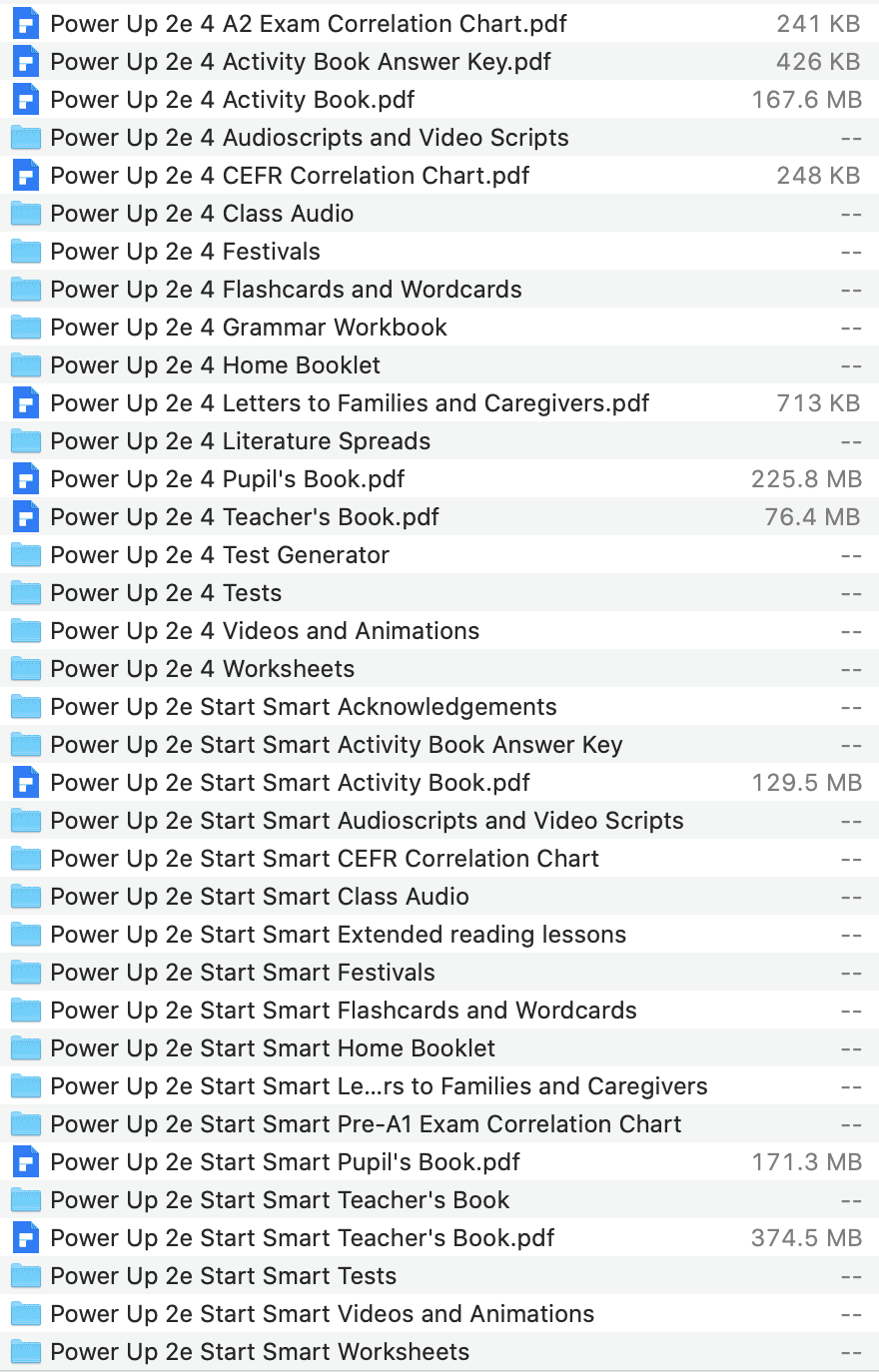 Power Up Second Edition list 1